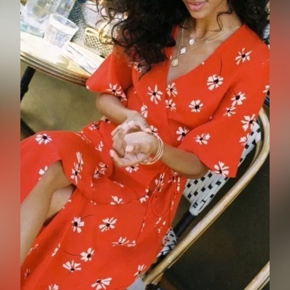 Anthropologie Red Floral Midi Dress